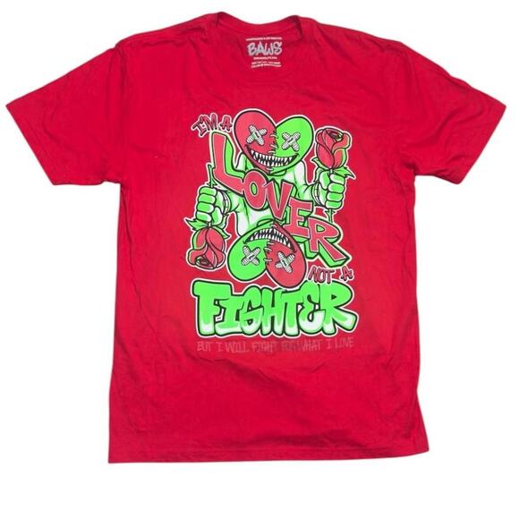 BAWS Lover Not a Fighter Tee – Red Neon Heart Graphic Streetwear (L) - Picture 1 of 3